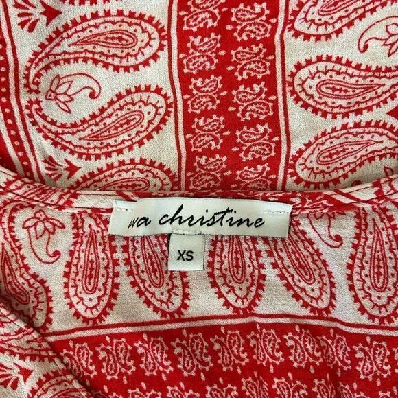 Ava Christine Red White Paisley Floral Ruffle Hem Sleeveless Blouse sz XS - Picture 9 of 9